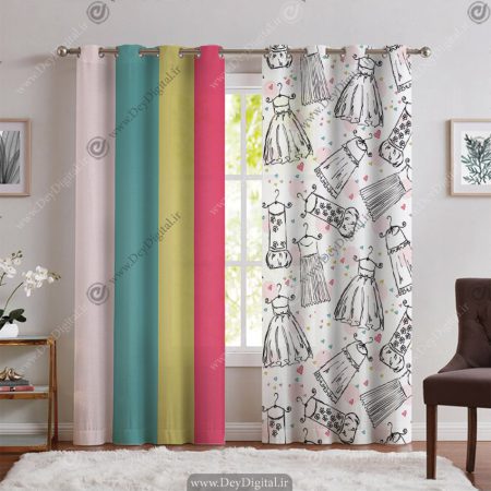 پرده چاپی طرح لباس برای بوتیک کودک