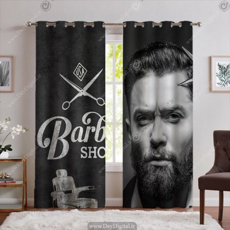 پرده سه بعدی سیاه و سفید آریشگاه مردانه