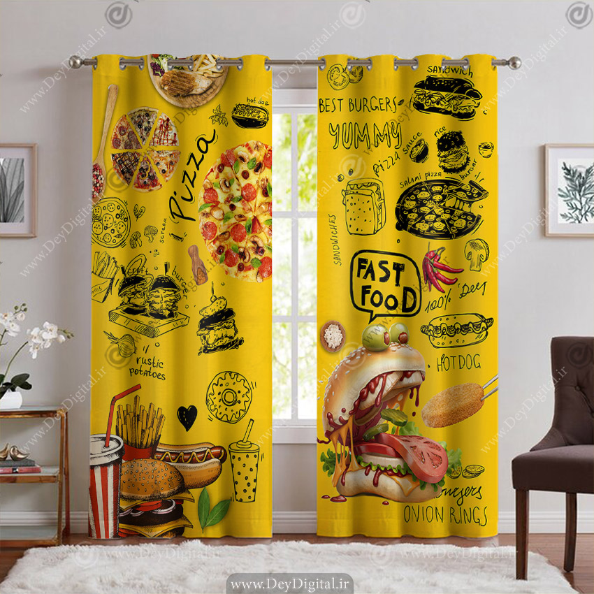 پرده چاپی طرح سه بعدی همبرگر