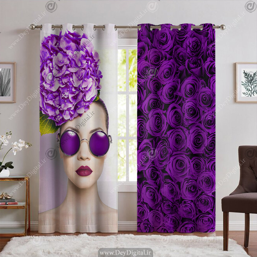 پرده چاپی چهره زن با عینک بنفش