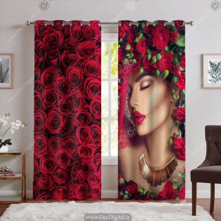 پرده پانچ سه بعدی طرح چهره و گل سرخ