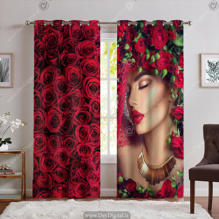 پرده پانچ سه بعدی طرح چهره و گل سرخ