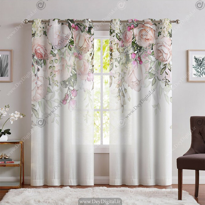 پرده پانچ رنگ روشن طرح گل نقاشی