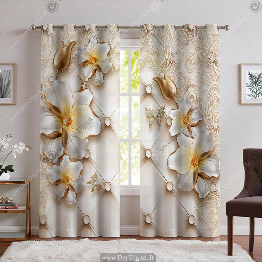 پرده شیک طرح گل سه بعدی