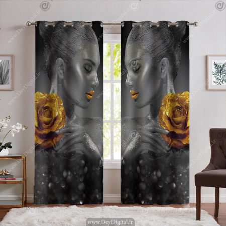 پرده پانچ سه بعدی چهره خاکستری با رز طلایی پرده پانچ سه بعدی چهره خاکستری با رز طلایی