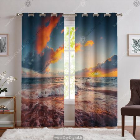 پرده پانچ سه بعدی طرح غروب دریا