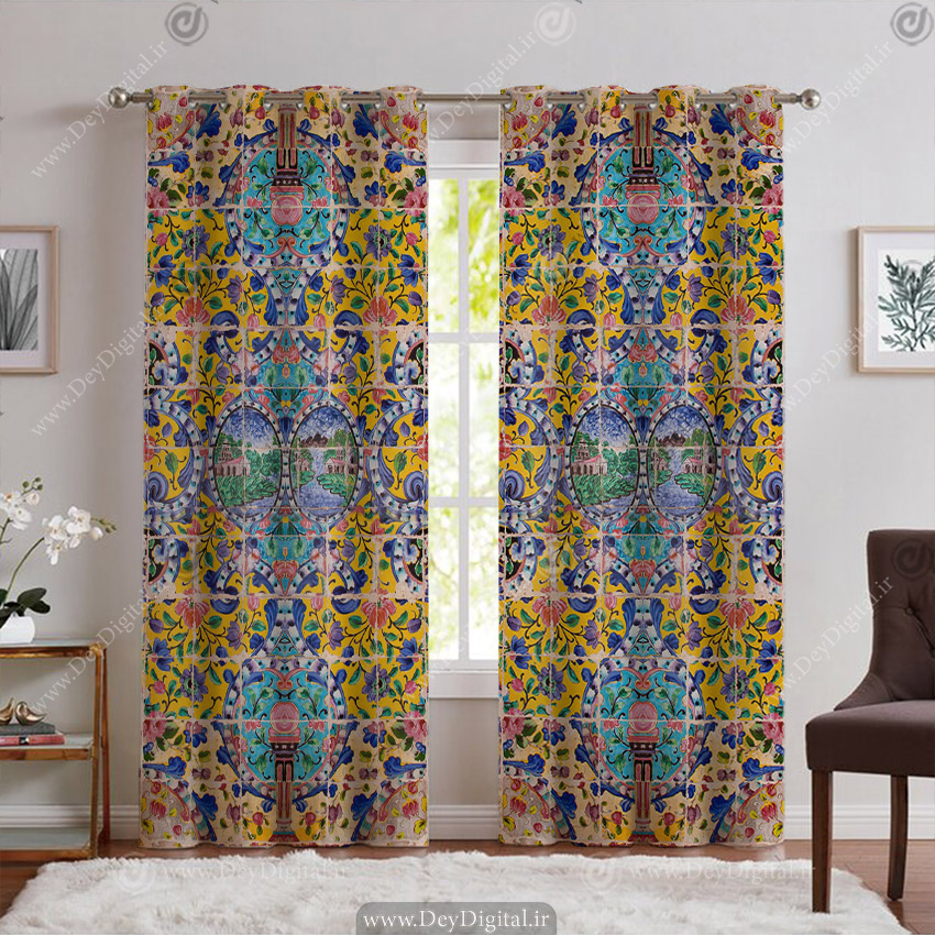 پرده پانچی سنتی طرح کاشی کاری