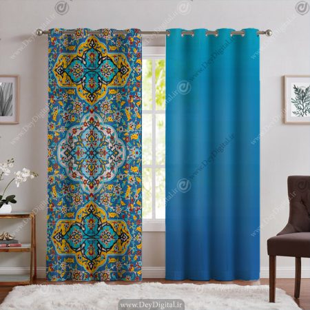 پرده چاپی پانچی طرح کاشیکاری سنتی PK-6530