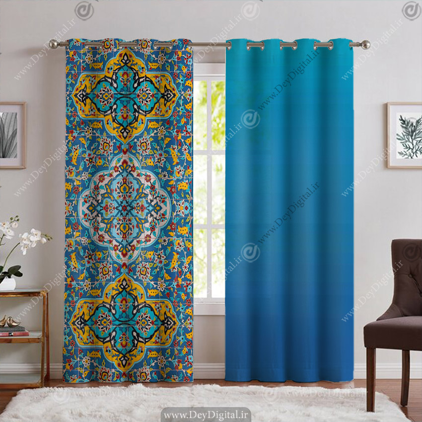 پرده چاپی پانچی طرح کاشیکاری سنتی PK-6530