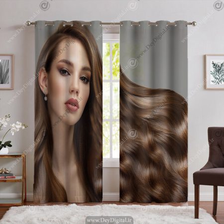 پرده پانچ سه بعدی طرح چهره زن مو بلند