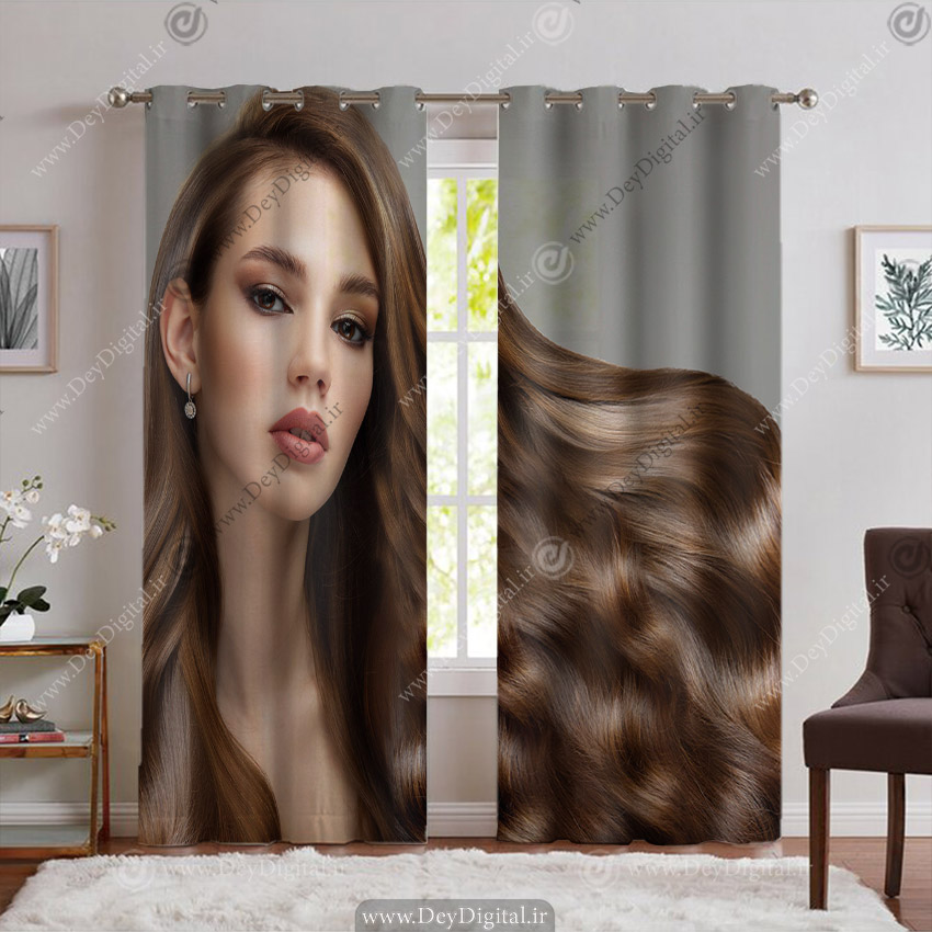 پرده پانچ سه بعدی طرح چهره زن مو بلند