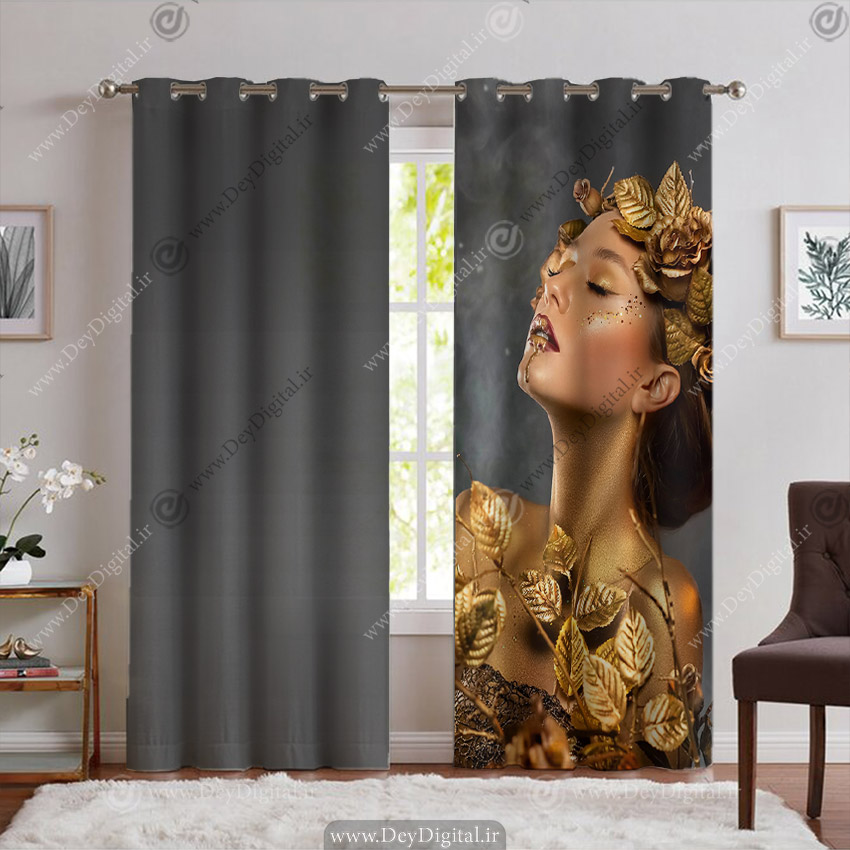 پرده چاپی سه بعدی چهره طلایی زن