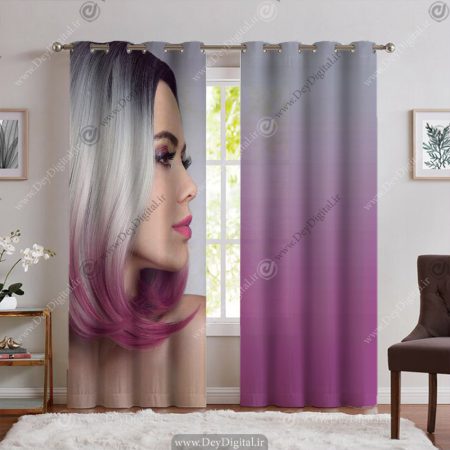 پرده پانچ چهره زن میکاپ شده با موهای فانتزی