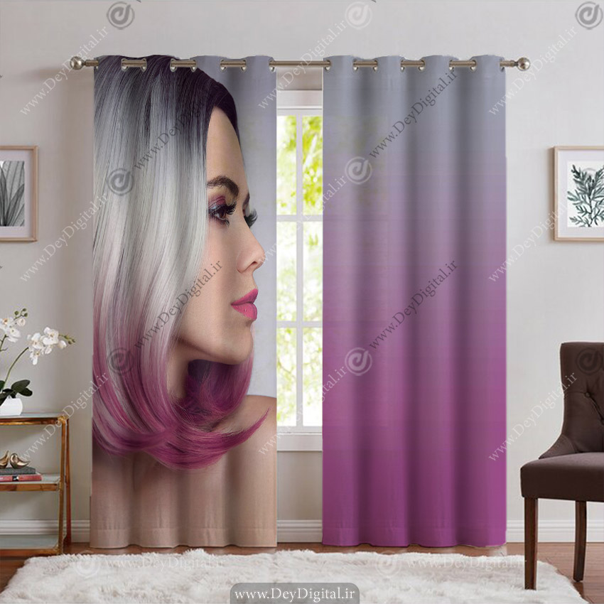 پرده پانچ چهره زن میکاپ شده با موهای فانتزی