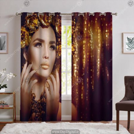 پرده تصویری زن با میکاپ طلایی