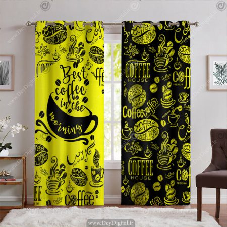 پرده پانچی برای کافه رنگ مشکی زرد PK-6829