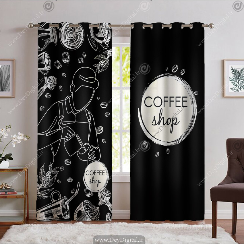 پرده برای کافه رنگ مشکی سفید PK-6832