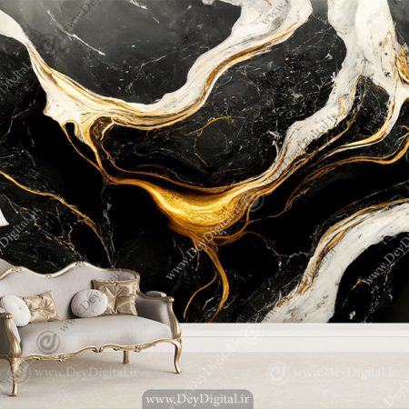 پوستر ذیواری طرح سنگ اسلب مشکی طلایی