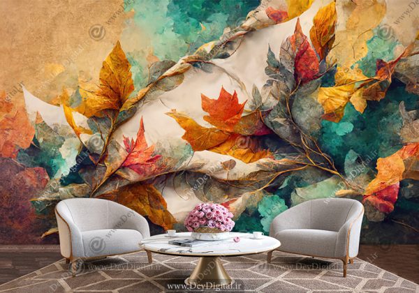 پوستر دیواری سه بعدی لاکچری برگ های رنگی