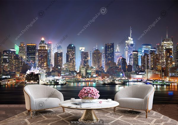 پوستر سه بعدی طرح آسمان خراش های شهر مدرن