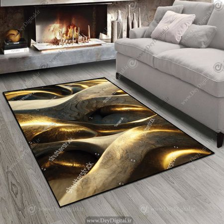 فرش چاپی سه بعدی طرح مدرن طلایی