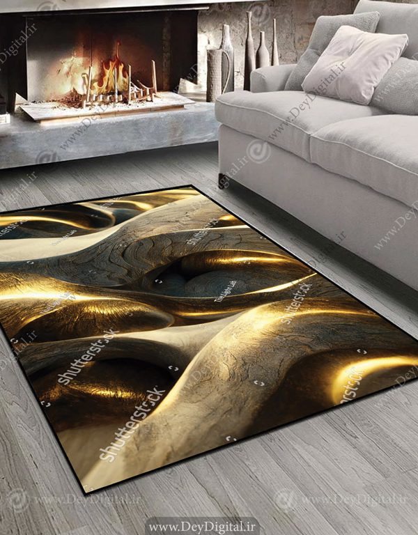 فرش چاپی سه بعدی طرح مدرن طلایی