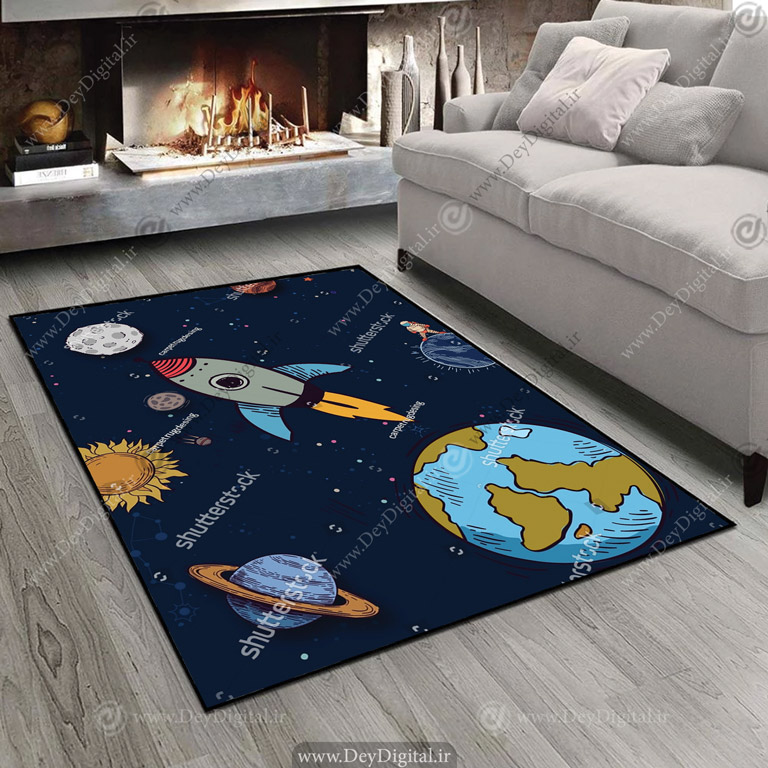 فرش چاپی طرح کهکشان و فضاپیما