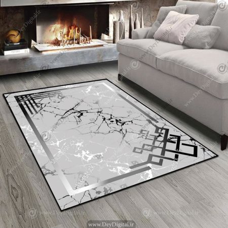 فرش چاپی وینتیج طوسی مدل هندسی