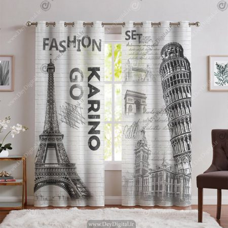پرده چاپی سه بعدی طرح ایفل و پیزا