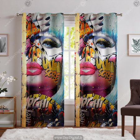 پرده پانچ اسپرت طرح نقاشی چهره زن