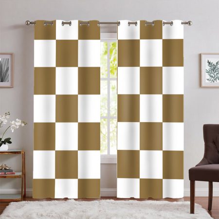 پرده پانچی رنگ نسکافه ای چهارخونه‌ای