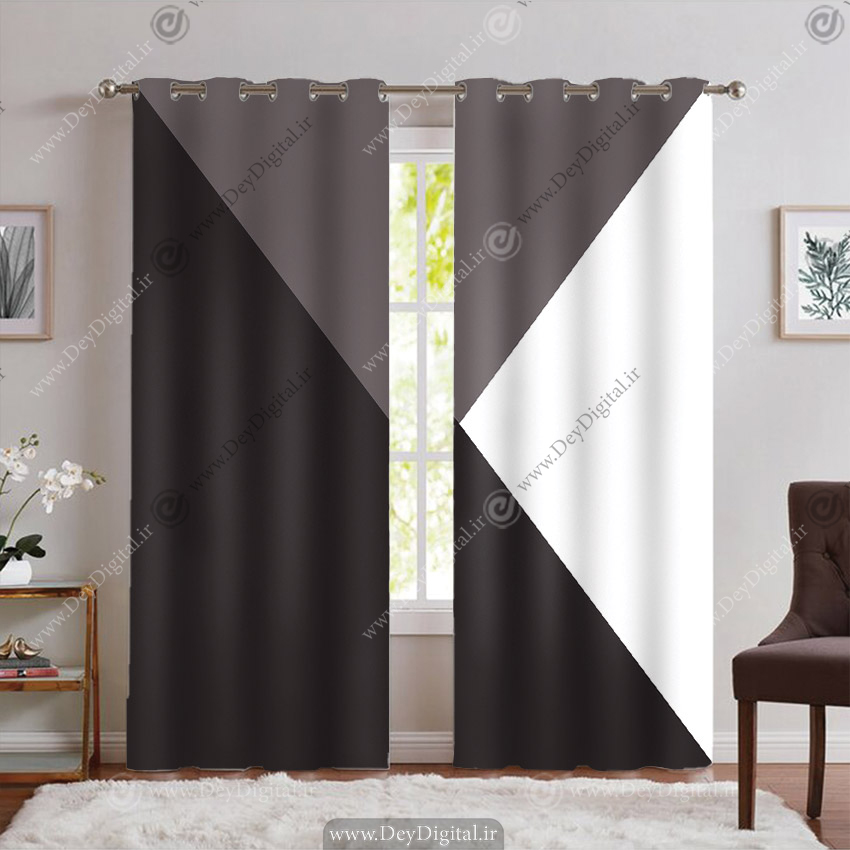 پرده ساده پانچی طرح هندسی خاکستری