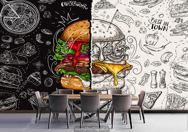 پوستر دیواری سه بعدی طرح همبرگر