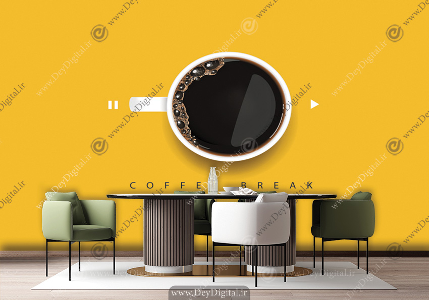 برچسب کاغذ دیواری سه بعدی طرح فنجون قهوه