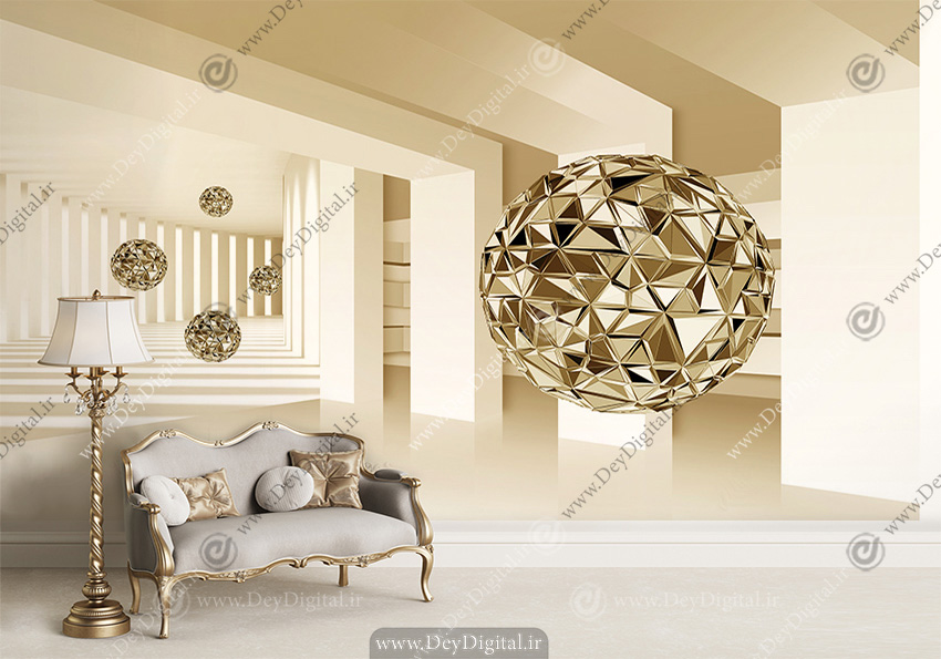 پوستر سه بعدی لاکچری طرح گوی طلایی