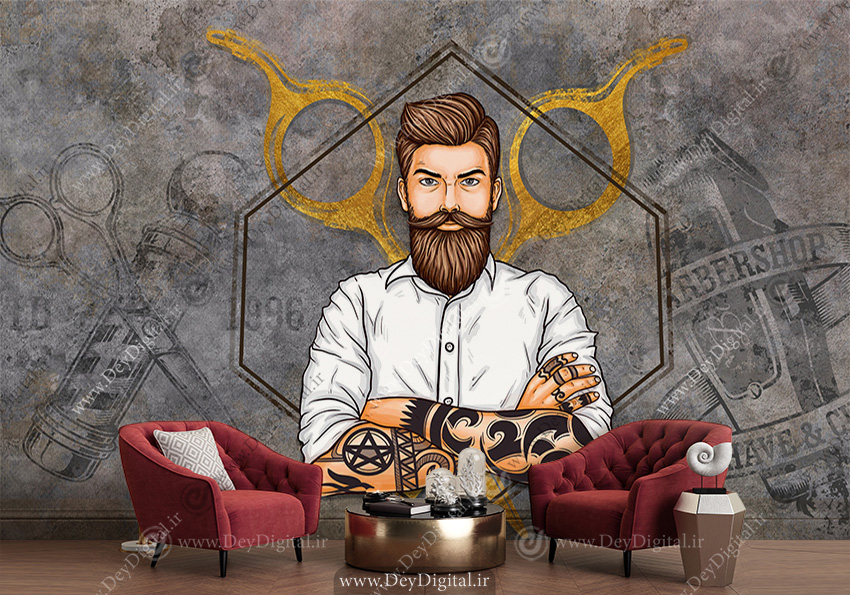 کاغذ دیواری سه بعدی برای آرایشگاه مردانه