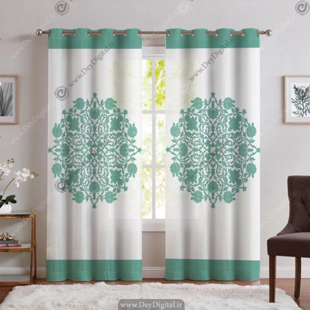 پرده چاپی رنگ فیروزه ای طرح ساده کلاسیک