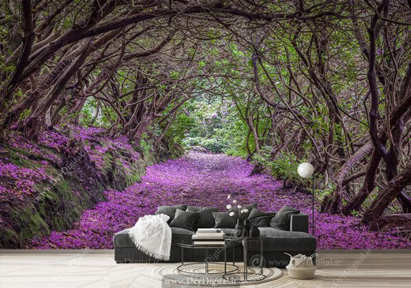 پوستر دیواری سه بعدی جنگل با گل های بهاری