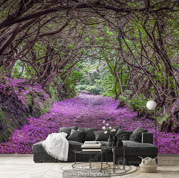 پوستر دیواری سه بعدی جنگل با گل های بهاری