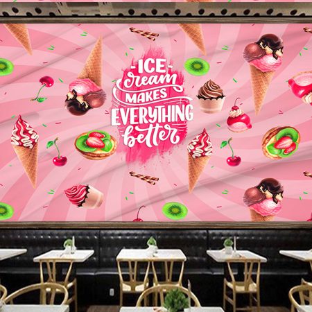 کاغذ دیواری سه بعدی Ice cream با زمینه صورتی