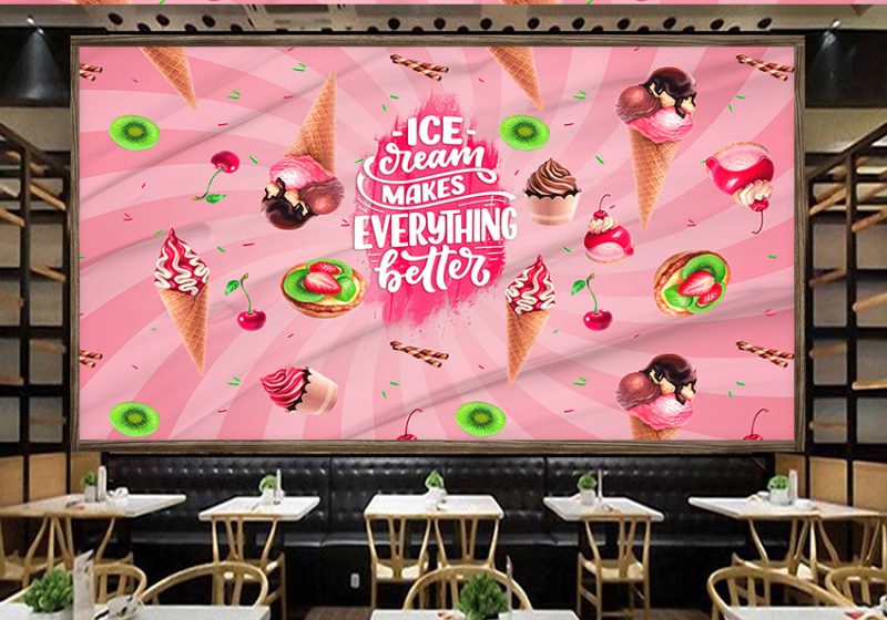 کاغذ دیواری سه بعدی Ice cream با زمینه صورتی