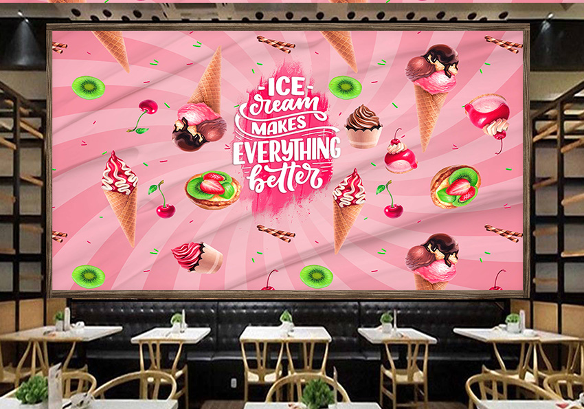 کاغذ دیواری سه بعدی Ice cream با زمینه صورتی