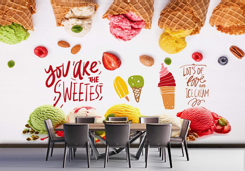 پوستر سه بعدی بستنی فروشی طرح قیفی میوه ای