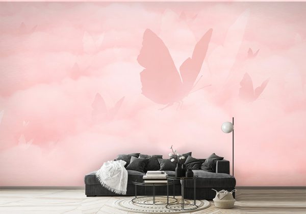 پوستر دیواری ساده رنگ صورتی مدل پروانه
