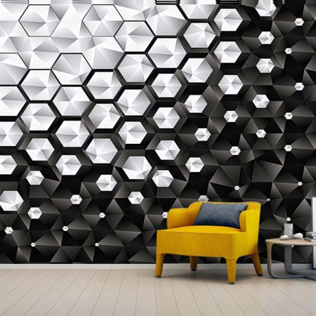 پوستر دیواری سه بعدی مشبک مشکی نقره ای