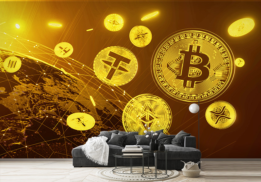 پوستر دیواری سه بعدی طرح بیت کوین