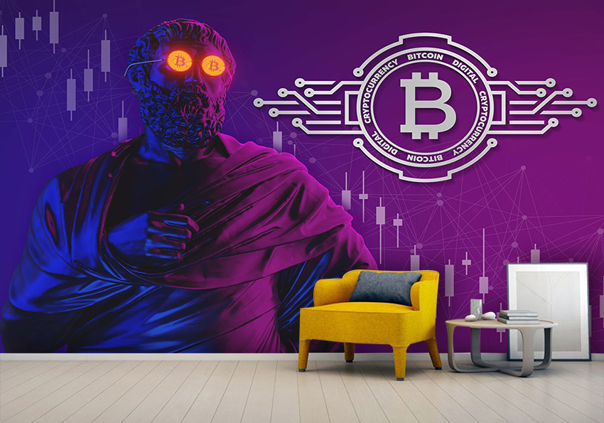 پوستر بیت کوین و چشم لیزری