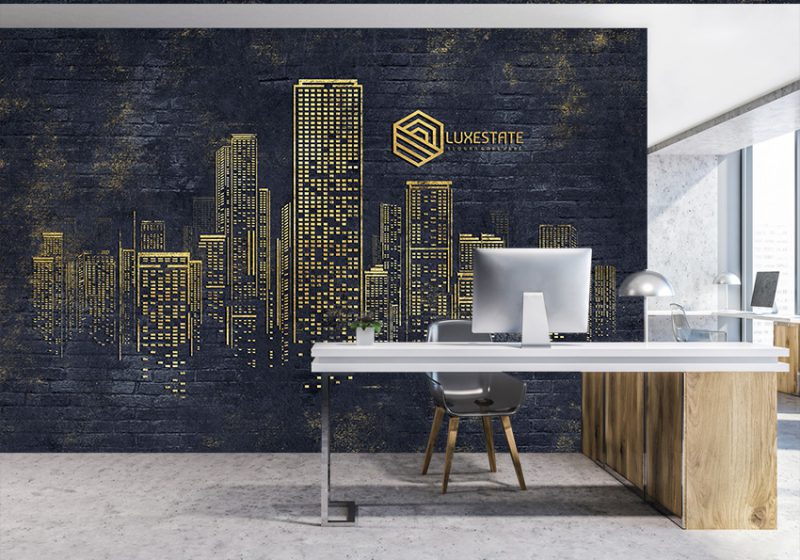 کاغذ دیواری سه بعدی طرح ساختمان طلایی برای املاک