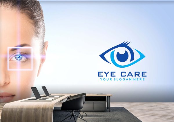 پوستر دیواری برای مطب چشم پزشکی با زمینه آبی
