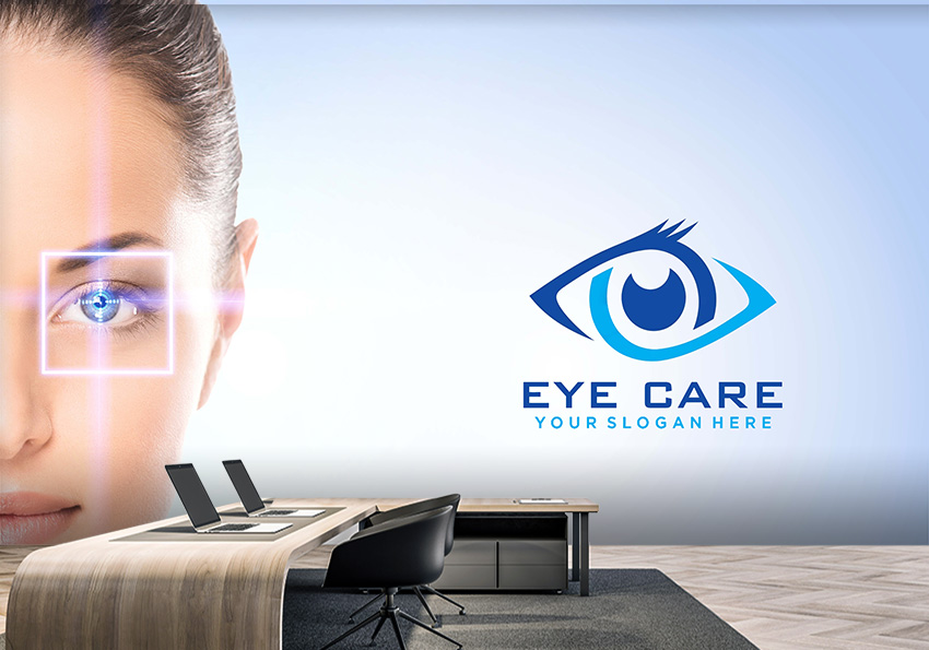 پوستر دیواری برای مطب چشم پزشکی با زمینه آبی